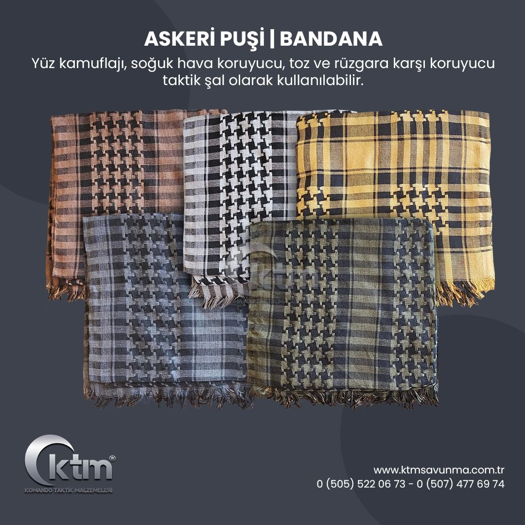 Askeri Puşi, Şal, Bandana, Eşarp Desenli Mor-Siyah Desenli
